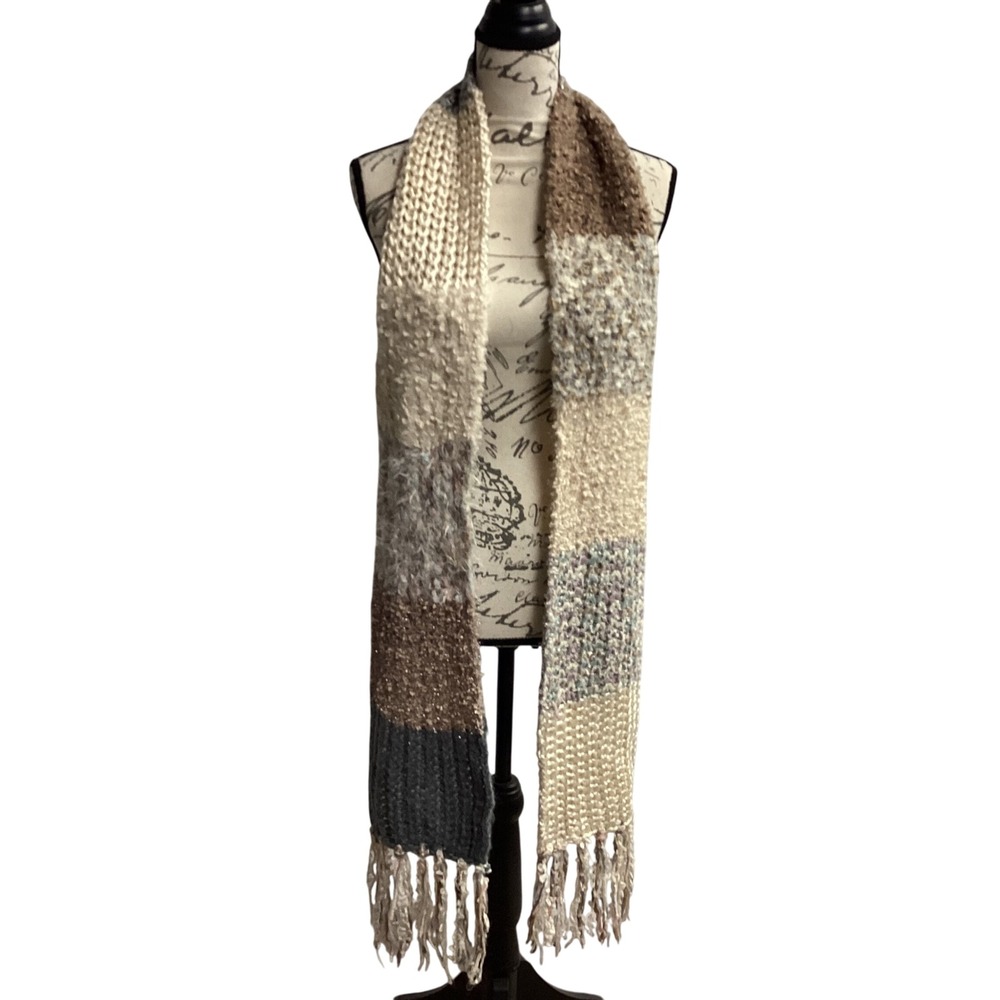 ONEILL Soft and‎ Cozy Multi Colored Scarf with Fringe Sparkle Earthtones